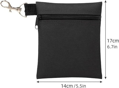 Golf Tee Pouch Travel Gear Professional Zipper Golf Tee/Ball Pouch Bag with Metal Lobster Claw Clip for Valuables and Golf Accessories, Clips to Your Golf Bag for Extra Storage(Black)