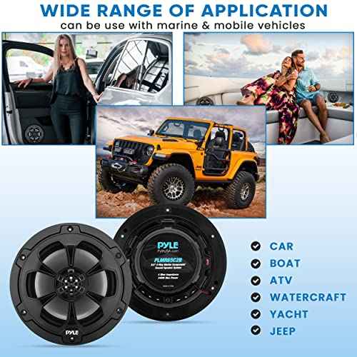 Pyle Two Way Marine Speaker System, One Pair 6.5'' Black Two-Way Marine Component Speaker, 240 Watts Max Power with 4 Ohm Impedance, Waterproof, Butyl Surround Sound and Surface Mount Capability