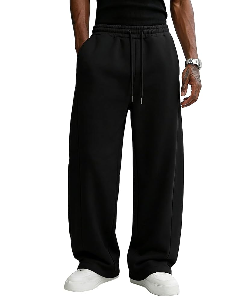 Wangdo Men's Baggy Sweatpants Wide Leg Lounge Pants – Black, Medium