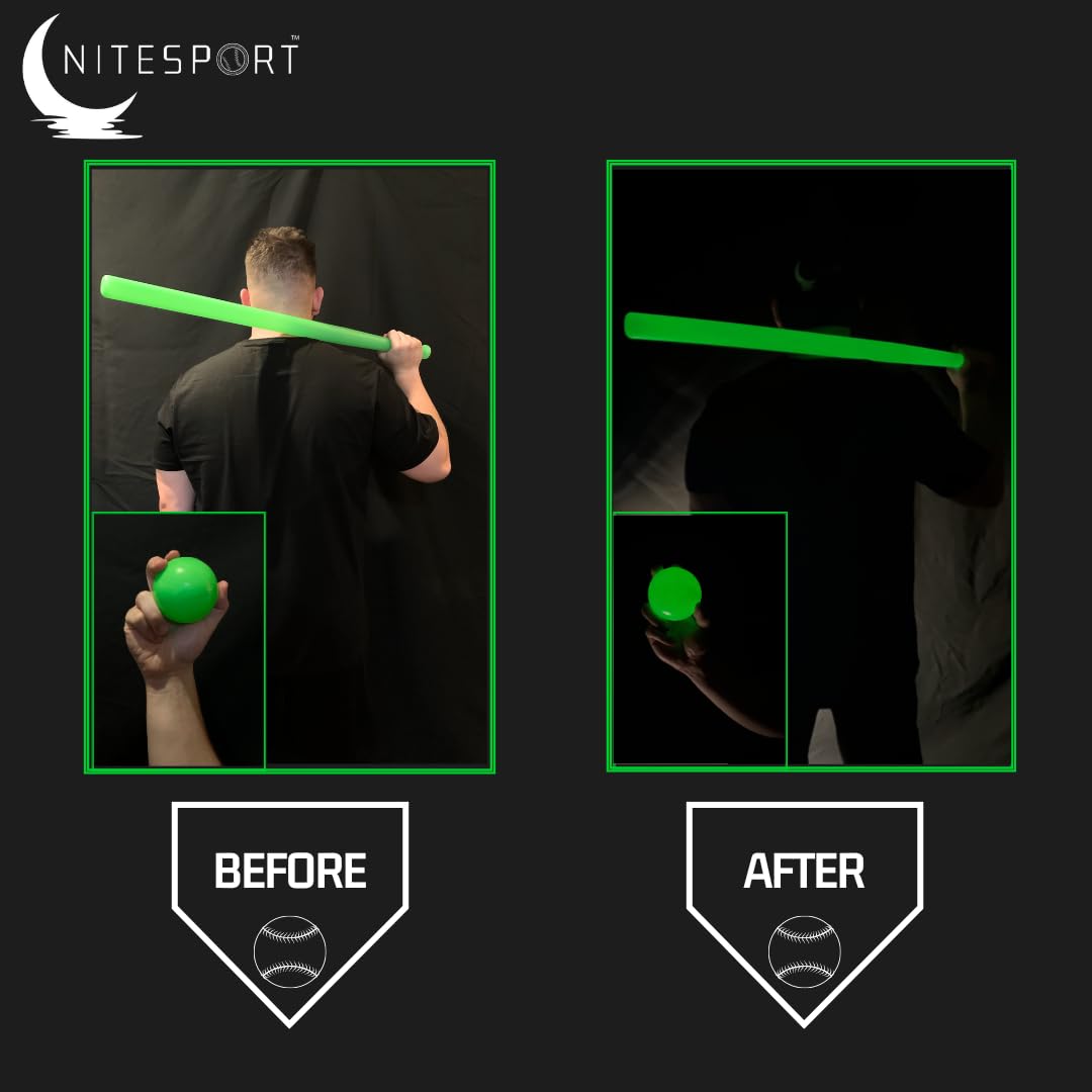 NiteSport Glow in The Dark Plastic Baseball Bat Set w/UV Light