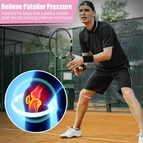 Silicone Patella Knee Band for Basketball Patella Tendon Support Knee Pain Running Tendon Brace Support Strap(2,Pink,M)