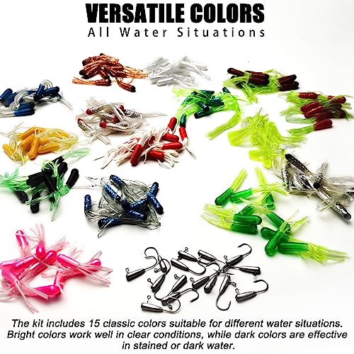 165 Pcs Crappie Tube Lures Kit - Soft Plastic Baits & Jig Heads for Freshwater Saltwater Fishing