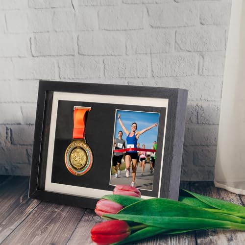 13 x 9.5 Inch Medal Display Shadow Box Frame for Runners & Sports Awards - Black