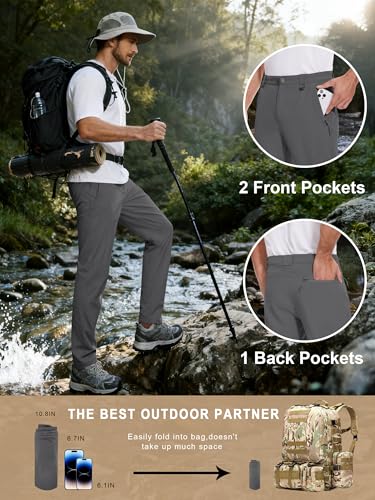 Men's Tall Hiking Pants - Large / 36 Inseam, Dark Gray, Quick Dry Waterproof Cargo