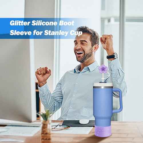 Glitter Bling Silicone Boot for Stanley Cup 20 oz 30 oz 40 oz, Protector Cover for Stanley Cup Bottom, Cup Accessories Straw Cover