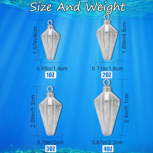 Fishing Pyramid Weights Rhombus Lead Sinkers 1oz 10pcs - Suitable for Saltwater & Freshwater