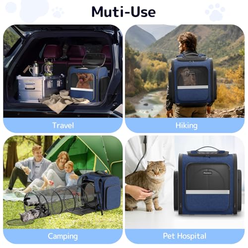 Cat Backpack Carrier with Expandable Play Tunnel - Blue