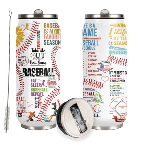 Baseball Tumbler Cup Travel Mug With Lid,Baseball Lover Birthday Gifts Stainless Steel Vacuum Coffee Mug Cup Baseball Gifts For Women Men 17 Oz