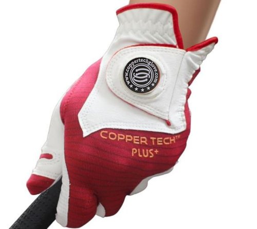 Copper Tech Plus Men's Left for Right Handed Golfers Golf Glove – Advanced Compression for Muscle Support, Joint Relief Gloves – White/Red, 1 Pack, X-Large