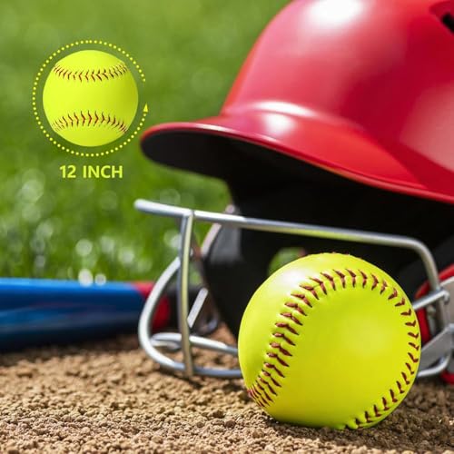 12-Inch Softballs for Practice - Fastpitch Training Balls, Leather Cover, Unmarked, Yellow, 1 Softball