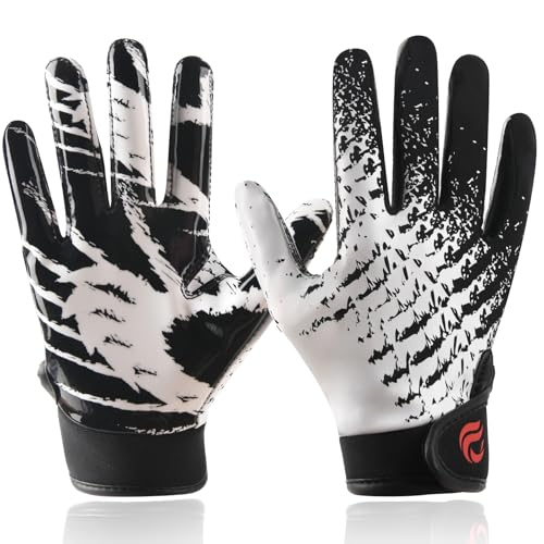 Kids Football Gloves Youth Sticky Receiver Gloves for Boys and Girls Black XS/S