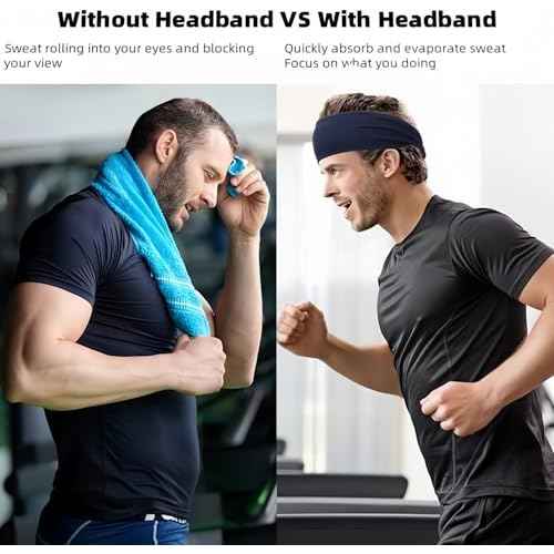 Workout Headbands for Men, 6 Pack Mens Running Headband Stretchy Sweatband Sports Headband