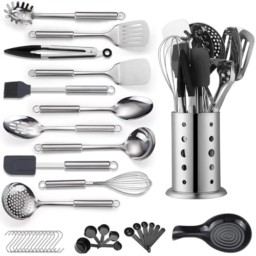 39-Piece Stainless Steel Kitchen Utensil Set with Holder - Dishwasher Safe