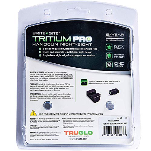 TRUGLO Tritium Pro Night Sights, Compatible with Glock Handgun Models | Compact Durable Glow-in-The-Dark Front & Rear Gun Sight Set with Focus Lock Front Ring