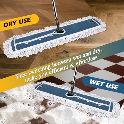 42-Inch Commercial Dust Mop for Floor Cleaning - Heavy Duty Industrial Mop, A-Blue (12')