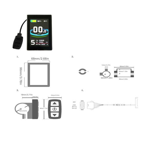 Honio Electric Bike Display Meter, Clear Interface Electric Bike LCD Display 24V 36V 48V Multi Function Color Screen with 1.5m Adapter Cable for DIY