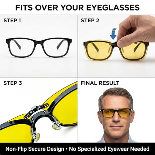 Night Driving Glasses - Polarized Yellow Lens - Clip On - Variation of THIS listing: Night Driving Glasses - Yellow (Amber) Lens / 59x42mm