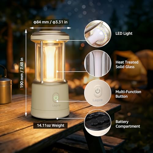 Lepro 1100LM Waterproof Battery-Powered Camping Lantern - White, 5 Light Modes