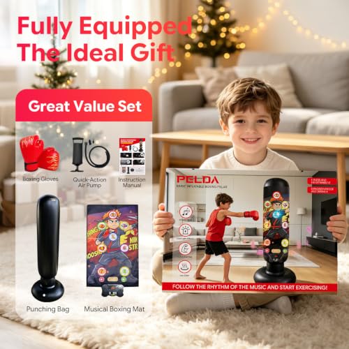 Kids Boxing Punching Bag Set with Gloves and Music Mat - Durable & Fun