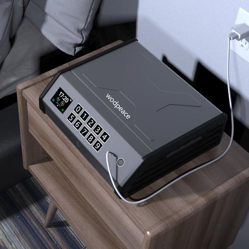 WodPeace Gun Safe for Pistols,Biometric Gun Safe,Fast Access Handgun Lock with Internal Light, Multi-Info Display Screen,Silent Mode,Fingerprint/PIN Code/KEY,Smart Box for Bedside Nightstand Car