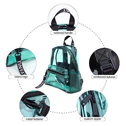 Tinyat Green Small Clear Backpack for Women - See Through Travel Bag