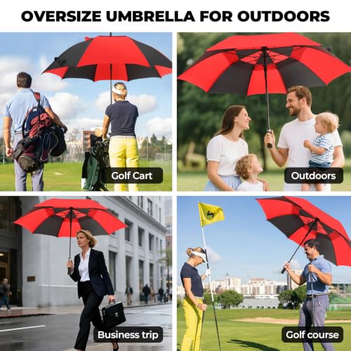 Windproof 54-72 Inch Golf Umbrella with Double Canopy Auto Open - Black/Red, 72 Inch