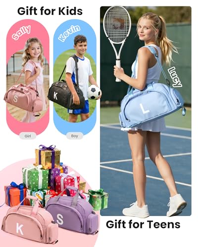 Pink Initial Gym Bag for Girls & Teens - Convertible Sports Duffel, Sleepovers & Sports Gift