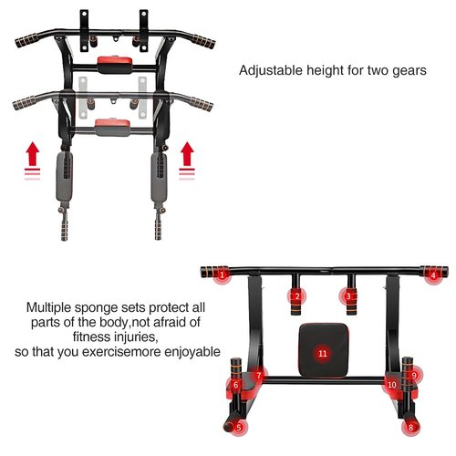 Multifunctional Wall-Mounted Pull-Up Bar – Heavy-Duty Indoor Horizontal Bar for Home Gym, Chin-Up, Punching Bag, and Exercise Equipment – Adjustable & Space-Saving (Black)