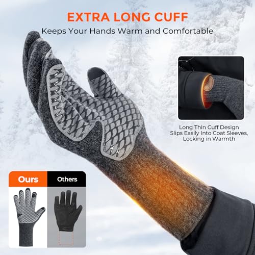 KastKing Bully Wooly Full Finger Gloves, Wool Fishing Gloves,Extended Cuff, Winter Gloves for Ice Fishing, Hunting, Hiking