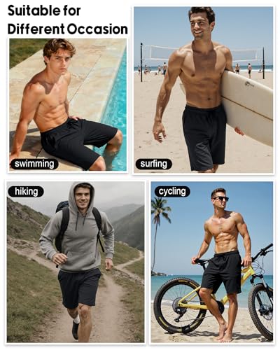 Men's Swim Trunks Large Black 7 Inch Quick-Dry Beach Shorts with Pockets