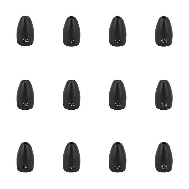 Fishfun Tungsten Flipping Weights 1/8-1/2 oz – No Chip Black 1/4 oz 12 pcs