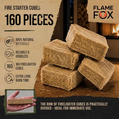 Fire Starter Cubes 160 pcs - Quick Natural Waterproof Long Burn for Campfires BBQ Fireplace