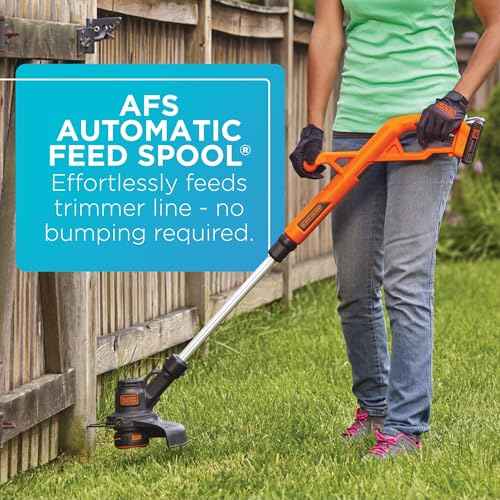BLACK+DECKER 20V MAX String Trimmer Edger Cordless, 10-Inch Electric Weed Wacker with Automatic Feed Spool Kit (LST201)
