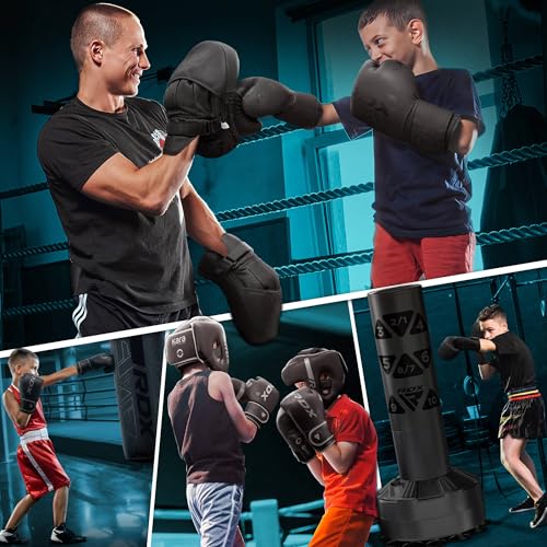 Kids Boxing Gloves 8 oz Black Sparring Muay Thai Leather Training Mitts