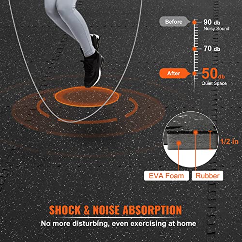 VEVOR 0.56Inch Gym Flooring for Home Gym, Rubber Top with High Density EVA Foam, 25 x 25 Inch Gym Floor Exercise Equipment Mats, Interlocking Gym Mats, Puzzle Workout Mats