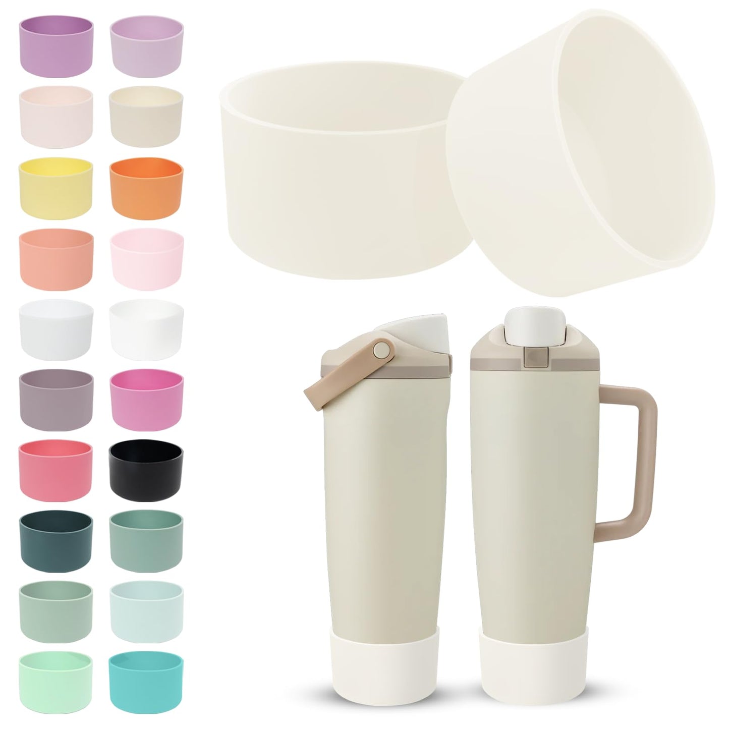 Kaitiaki 2PCS Silicone Boots for Owala 30oz & 40oz FreeSip Sway Bottles & Tumblers – Non-Slip, Scratch-Resistant, Stability Enhancer for Owala Accessories (Ivory White)