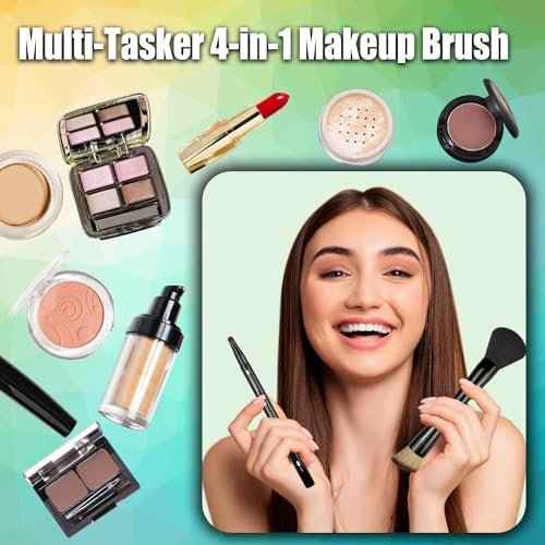 2 Pack 4 in 1 Makeup Brush, Travel Makeup Brush Set with Case, Foundation Brush, Concealer Brush, Eyeshadow Brush Set, Screw Brush, Lip Brush for Foundation, Concealer, Powder Liquid