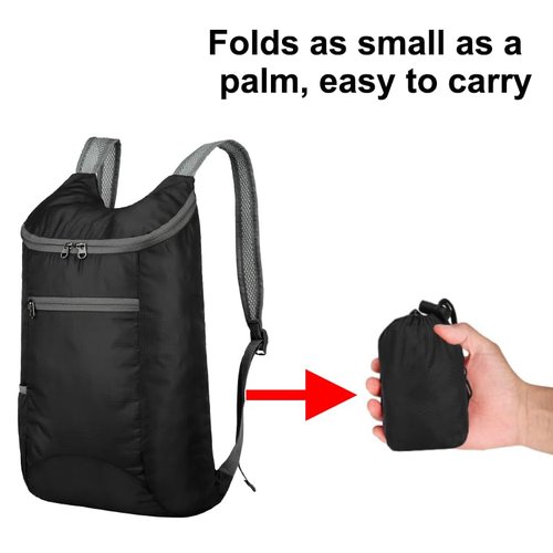 Packable Backpack for Men Women, 15L Waterproof Foldable Hiking Backpack with Breathable Shoulder Strap, Lightweight Outdoor Daypack for Travel Camping Biking Cycling, Black