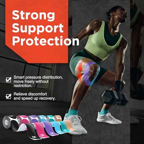 OK TAPE Synthetic Kinesiology Tape Precut Strips, Waterproof Kinesiology Athletic Tape for Joint & Muscle Support, Reflective and Durable Tape, 2in¡¿16.4ft Roll 20PCS | Pink