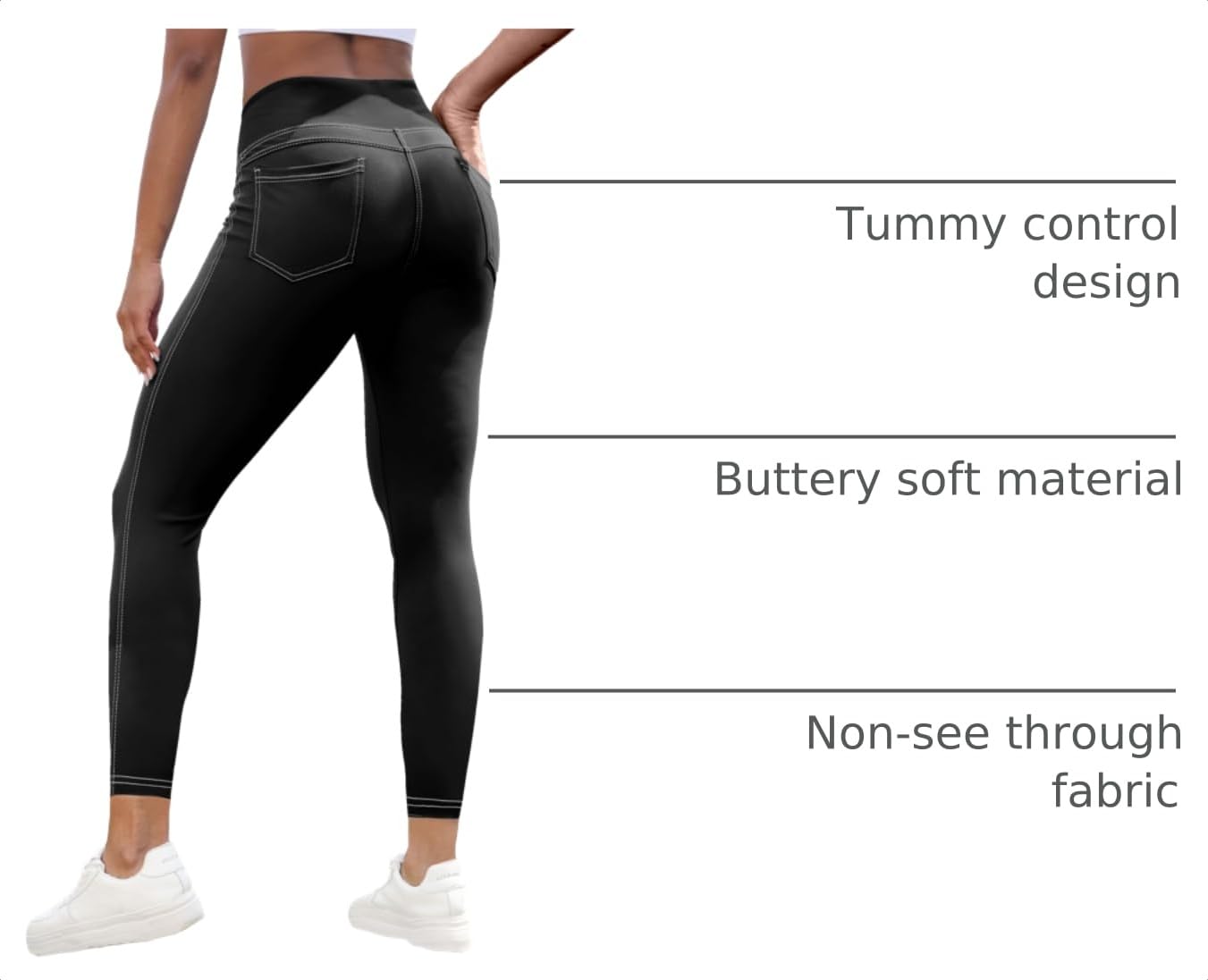 VOOVEEYA Women's Yoga Pants with Back Pockets Tummy Control Leggings 25 in (25 in Black L-New)