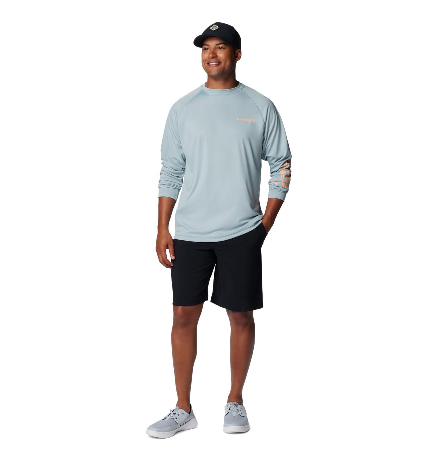 Columbia Men's PFG Terminal Tackle Long Sleeve Fishing Shirt, Crushed Blue/Bright Nectar Logo, 5X Tall
