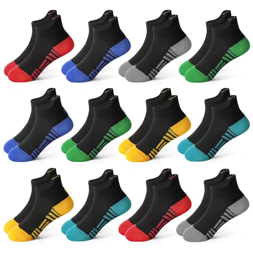 Kids Socks 12 Pairs Toddler Ankle Athletic Socks with Tab - Multicolored 7-10 Years