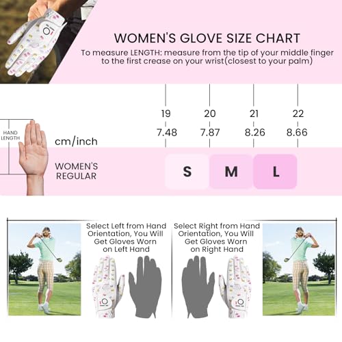 Women’s Golf Gloves with Extra Grip 3 Pack - Left Hand Flower & Macaron Pink, Small