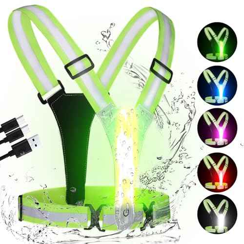 LED Reflective Vest Running Gear, High Visibility Reflective Running vest, 5 Lights Colors Rechargeable Safety Running Vests for Walking Running Cycling Jogging, Adjustable for Men Women Kids