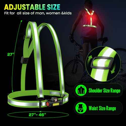 LED Reflective Sash Safety Gear, Running Lights for Runners at Night, High Visibility USB Rechargeable Light for Jogging Running Cycling Walking Motorcycle.