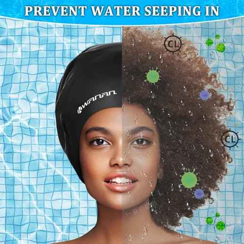 Extra Large Silicone Swim Cap for Long Hair and Protective Styles?Waterproof Swimming Cap for Men and Women with Dreadlocks, Weaves, Extensions, Braids, Curls, and Afros?Keep Hair Dry