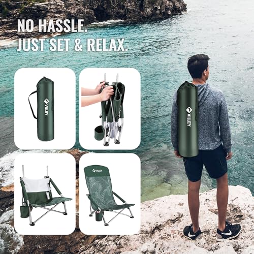 Vintage Green Leaves Folding Beach Chair for Adults - Lightweight & Portable
