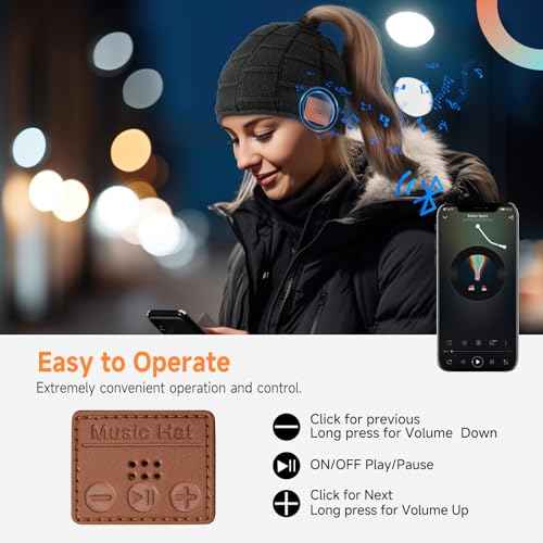 Bluetooth Beanie Hat, Women Rechargeable Headphone Beanie Cap, Windproof Winter Knit Cap, Crystal Clear Hands-Free Calling, Immersive Music Playback