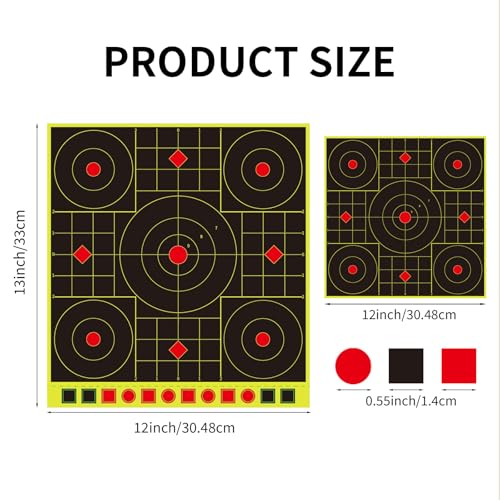 25 Pack Multi-Color 12x12 Inch Splatter Shooting Targets with Adhesive & Repair Patches