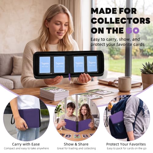 Purple 2-Pocket Mini Card Binder - Small Trading Card Album with Zipper